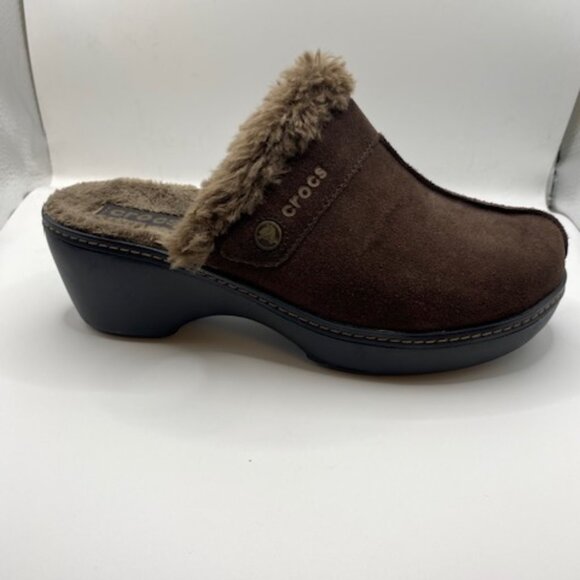 Crocs Cobbler Eva Brown Faux Fur Lined Clogs Mules - Picture 6 of 9
